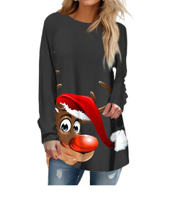 Venta al por mayor logotipo personalizado impresión gráfica Navidad moda en blanco mujeres Plaid manga larga tejido Top verano/invierno MOQ 2 uds - Product Image 2