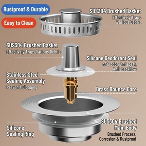 Kit Filtro e Tappo per <span class=keywords><strong>Lavandino</strong></span> Migliorato con Nucleo di Rimbalzo, Tappo Anti-Intasamento in Acciaio Inox 3-1/2'' con Cestello per Cucina e Bagno - Product Image 3