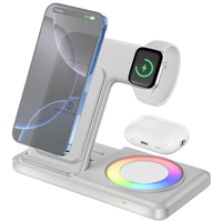 Chargeur sans fil 3 en 1 avec charge rapide (15W), indicateur LED, design magnétique et veilleuse pour téléphones et montres connectées