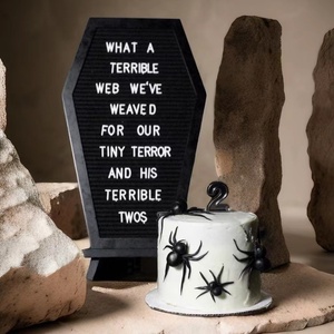 DAMAI Halloween Coffin Letter Board Black With Emojis Wooden Stand Coffin Shaped Sign Witchy Decorations for Birthday Home Gifts - Product Image 1