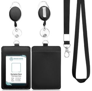 Pu Leather Access Easy Pull Buckle Retractable <b>Id</b> Card <b>Holder</b> With Hanging Rope for Factory or Office Use - Product Image 3