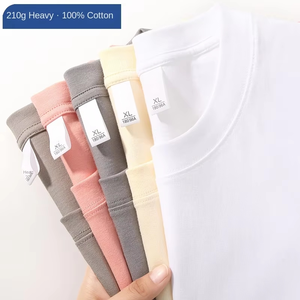 T-shirt décontracté unisexe en coton tricoté 100 %, col rond, couleur unie, manches courtes, coupe ample, anti-boulochage, 210g - Product Image 3