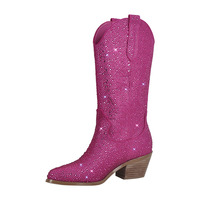 Bottes de cowboy pour femme, bottes hautes vintage en cuir, bottes à enfiler pour femme, chaussures western en cuir pour femme