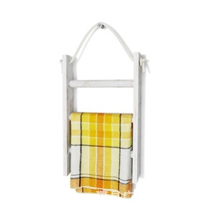 Wooden Blanket Ladder <b>Storage</b> Rack 3 Tier White <b>Wall</b> Mounted Towel Holder Country Style Bathroom Organizer - Product Image 5