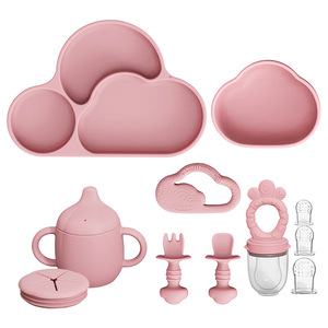 Juego <span class=keywords><strong>de</strong></span> nube <span class=keywords><strong>de</strong></span> vajilla <span class=keywords><strong>de</strong></span> silicona sin PVC <span class=keywords><strong>de</strong></span> grado alimenticio <span class=keywords><strong>para</strong></span> bebés con tazón complementario, cuchara, taza y babero <span class=keywords><strong>para</strong></span> 1-2 años - Product Image 2
