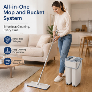 Poland Stock <b>Flat</b> <b>Mop</b> and Bucket Set Hands Free Wringing 360 Rotating Microfiber Pad EU Dropshipping - Product Image 2