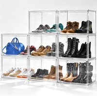 DAYOOH Lot de 5 boîtes de rangement pour bottes transparentes extra-larges, empilables, en acrylique magnétique, pour entrée et placard