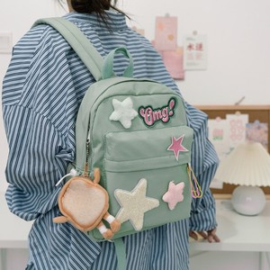 Cute Pink <b>Backpack</b> With Stars And Letter Design Lightweight For School And Daily Use - Product Image 3