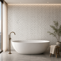 Mosaïque à motifs de feuilles en pierre blanche de Carrare pour la décoration intérieure des murs et sols de salles de bain, idéale pour les hôtels