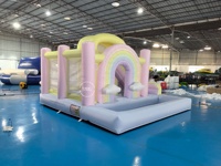 Castillo Inflable Macaron Arcoíris con Tobogán y Piscina de Pelotas, de Grado Comercial, en PVC
