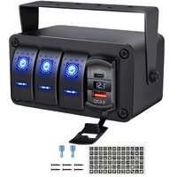 Boîtier de commutateurs à bascule pour montage en hauteur avec chargeur USB PD Type C QC3.0 12V étanche, 3 interrupteurs à bascule avec autocollants pour voiture, camion, camping-car