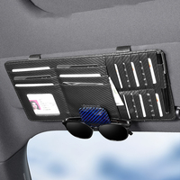 Organisateur de pare-soleil de voiture en cuir et fibre de carbone de qualité supérieure, multi-poches, avec clip pour lunettes de soleil et porte-cartes, compatible avec Audi, BMW, Honda, VW
