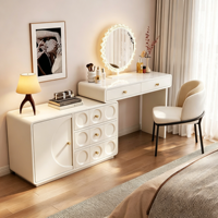 Table de toilette de luxe légère, vintage, moderne et minimaliste, style français, avec miroir intégré, rangement pour maquillage et tabouret assorti, pour hôtel