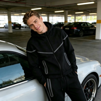Conjunto de Sudadera con Capucha Reflectante Personalizada para Hombre, Chándal Deportivo de Forro Polar Técnico, Ropa Deportiva Urbana con Rayas Brillantes, Chándal para Correr