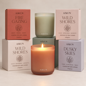Aikun Soft Color Frosted Glass Single Wick Individual Box Scented Soy Wax <b>Candle</b> with Printed Gift Packaging for Boutiques - Product Image 2