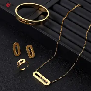 Jewelry Stainless Steel Set Titanium Steel Ring Necklace Simple 18k Gold Plated Paper Clip Necklace