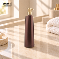 Bouteille pompe à savon liquide conique 400 ml, distributeur doré, bouteilles en plastique PE marron mat, soins personnels, emballage personnalisé, col à vis