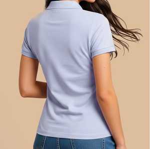 Polo de punto transpirable para mujer, azul, informal, con cuello, corte regular, manga corta, color rosa sólido. - Product Image 2