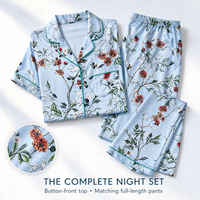Setelan Loungewear Musim Panas 100% Sutra, Lembut, Bernapas, Kancing Depan, Atasan & Celana Panjang, Kustomisasi Grosir