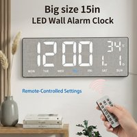 Reloj Despertador Digital LED Eléctrico Silencioso de Gran Tamaño, Control Remoto, Calendario, Temperatura, Temporizador, Cuenta Regresiva/Ascendente, para Gimnasio, Hogar, Oficina