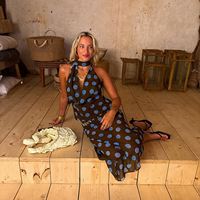 Ensemble sexy deux pièces de style occidental, haut à col bénitier et jupe imprimée en maille à pois, tenue de vacances