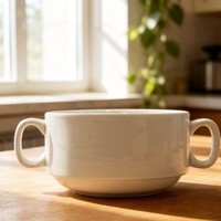 Bol à soupe en céramique blanc pur à double poignée, bol à riz commercial pour hôtels et restaurants
