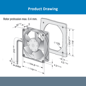 Ventilador Axial de Refrigeración ebmpapst 4314M 119*119*32mm 12032 24V DC 2.8W 0.117A 140m3/h 2300RPM Eléctrico OEM/ODM - Product Image 4