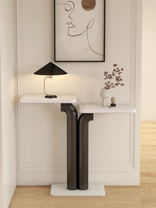 Console d'entrée de luxe légère, ultra-étroite, créative, de style japonais moderne, haut de gamme, en acier inoxydable, avec plateau en marbre blanc - Product Image 1