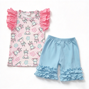 Conjunto de 2 Piezas para Niñas Pequeñas, Estampado de Seda de Leche, Pantalones Cortos con Volantes, Conjunto de Verano para Niños, OEM, ODM, Personalizado - Product Image 4