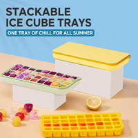 Bac à glaçons en silicone avec couvercle en plastique et récipient, bac à glaçons empilable avec kit de rangement, seau à glaçons, machine à glaçons