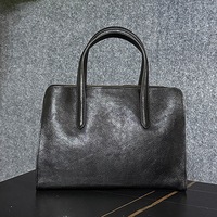 Tas Selempang Wanita Kulit Sapi Asli Vintage dengan Pegangan Atas, Multi Kompartemen, Resleting, Tas Kantor
