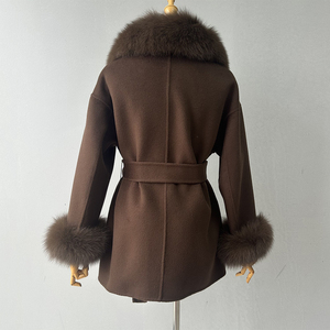 Jxwatcher Giacca in Cashmere e Lana a Doppio Strato per <span class=keywords><strong>Donna</strong></span> <span class=keywords><strong>con</strong></span> Collo e Polsini in Vera <span class=keywords><strong>Pelliccia</strong></span> di Volpe, Vendita all'Ingrosso Personalizzata - Product Image 5
