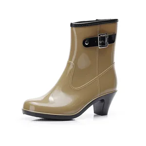 Fashionable Spring/Summer Women's Short Rain Boots High Heel Mid tube Anti slip Rubber Shoes Slope Heel Casual Rain Shoes