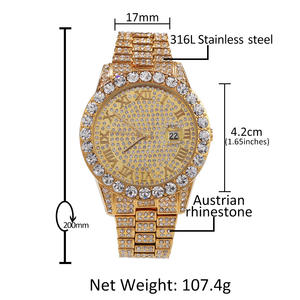 Montres <span class=keywords><strong>de</strong></span> luxe en or plaqué hip-hop, serties <span class=keywords><strong>de</strong></span> micro-diamants CZ, vente en gros, bijoux pour hommes et femmes, montres à quartz numériques au poignet - Product Image 6