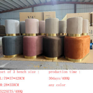 Ensemble de 3 poufs avec rangement, <span class=keywords><strong>en</strong></span> velours plissé, petit tabouret, tabouret rembourré pour la chambre à coucher, le salon, toutes les couleurs - Product Image 5