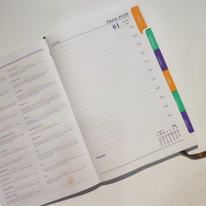 100% papel reciclado personalizado <span class=keywords><strong>tres</strong></span> pliegues PU planificador anual 2026 cuadernos calendario semanal diario A6 diario para regalo <span class=keywords><strong>de</strong></span> oficina escolar - Product Image 4