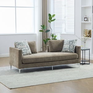 Chaise longue moderna trapuntata in ciniglia, divano letto da 77,5 pollici di larghezza, con cuscini per lo schienale, per camera da letto e soggiorno, color tortora - Product Image 1