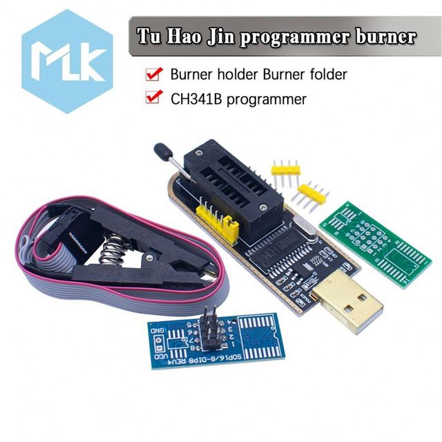 MLK CH341B 24 25 Series EEPROM Flash BIOS CH341 USB Programmer Module + SOIC8 SOP8 Test Clip for EEPROM 93CXX / 25CXX / 24CXX 1