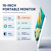Moniteur tactile portable 16 pouces 1080P LCD IPS 99% SRGB, écran ultra-fin en alliage d'aluminium avec support magnétique détachable pour le jeu