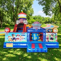 Aire de jeux gonflable 3-en-1, château gonflable combiné avec toboggan et mur d'escalade pour garderie, école, foire, événement en plein air