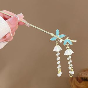 Horquilla de mariposa azul romántica china, accesorios para el cabello de estilo tradicional, horquilla de perlas, horquilla deslizante para el cabello - Product Image 4