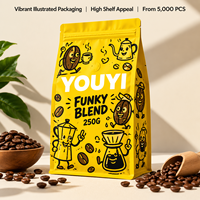 YOUYI Sachet de café imprimé en gravure, qualité alimentaire supérieure, avec valve, finition mate anti-lumière, logo personnalisé, conforme aux normes UE