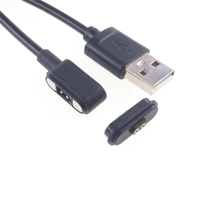 2.2 MM Pitch Waterproof Pad Straight Head Pogo Pin 2 Pin Connector Wearable Device Strong Force Magnetic Charging USB Cable