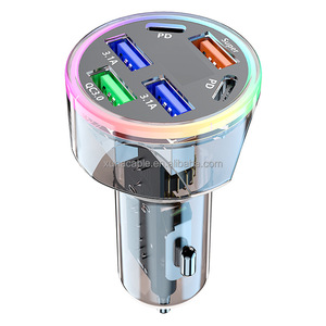 Cargador de coche PD Pantalla de luz colorida Adaptador <span class=keywords><strong>universal</strong></span> de 6 puertos USB tipo C 12-24V para carga de teléfono Cargador de coche con pantalla digital - Product Image 1
