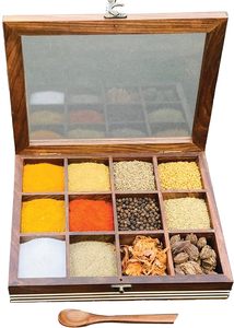 Scatola di <span class=keywords><strong>spezie</strong></span> in legno per tavolo da cucina Masala scatola con 12 vano e cucchiaio multiuso scatola per <span class=keywords><strong>spezie</strong></span> - Product Image 4