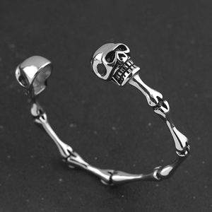 Bracelet en acier inoxydable pour homme, style gothique, motif tête de mort squelette, bijoux vintage, vente en gros - Product Image 4