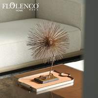 Sculpture en métal Flolenco Creative Design, design luxueux, en forme de pissenlit, en laiton tissé, sculpture en fil métallique sphérique, avec base en marbre, ornement