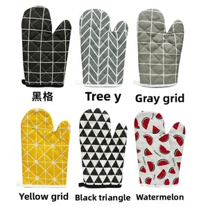Gants anti-brûlure pour four à <span class=keywords><strong>micro</strong></span>-ondes, résistants aux hautes températures, résistants à l'usure, isolation de cuisine, motif à carreaux blanc/jaune/noir - Product Image 3