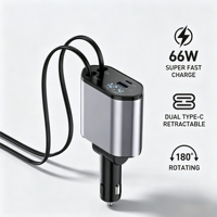 Station de charge rapide pour téléphone, chargeur 4 en 1 avec écran LED numérique, 2 câbles rétractables, type C, chargeur de voiture portable pour téléphone portable