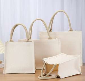 Conception personnalisée innovante sac fourre-tout à provisions réutilisable nouvelle mode sacs en toile unie lin Calico coton biologique imprimé pour cadeau - Product Image 6